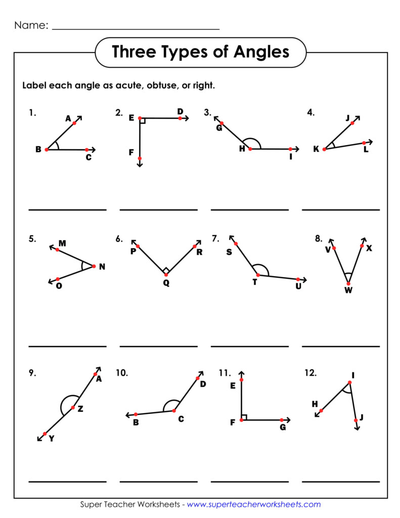 Identifying Types Of Angles Worksheet