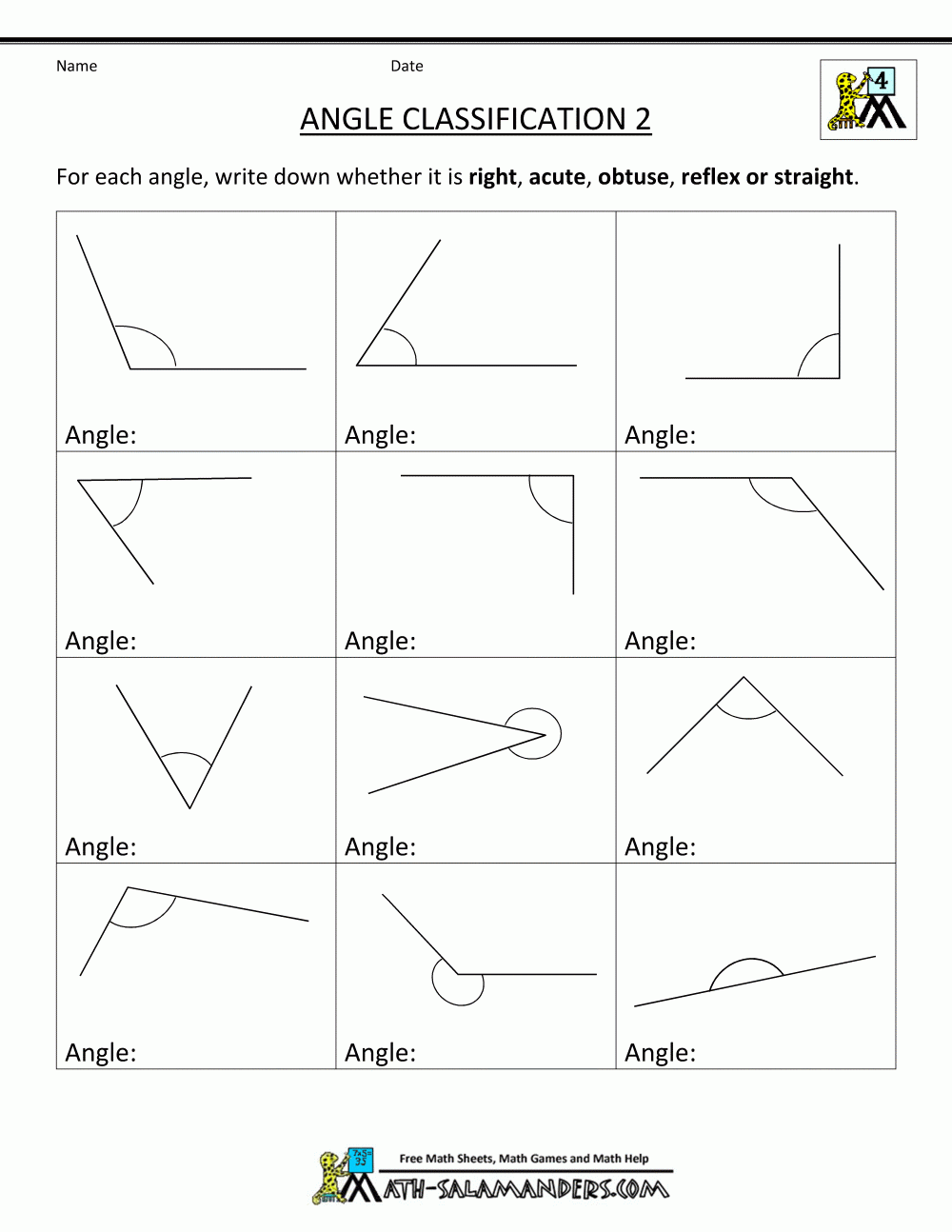 Identifying Types Of Angles Worksheet Pdf