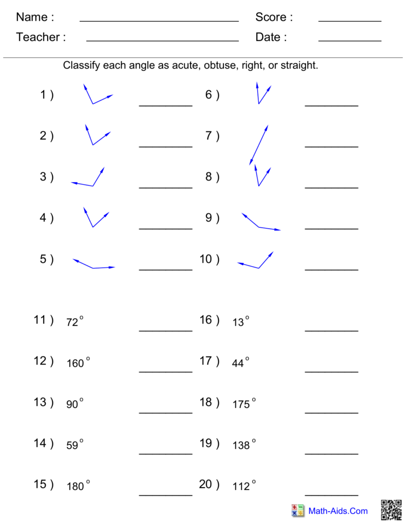 Identifying Types Of Angles Worksheets