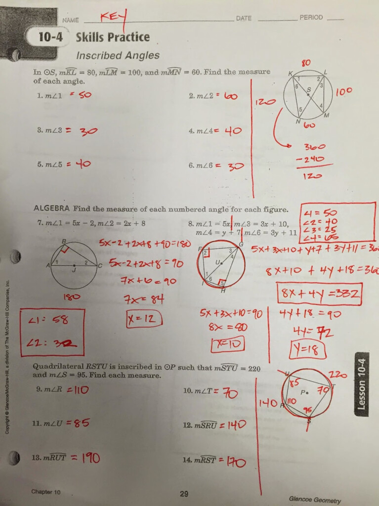 Inscribed Angles Practice Answers