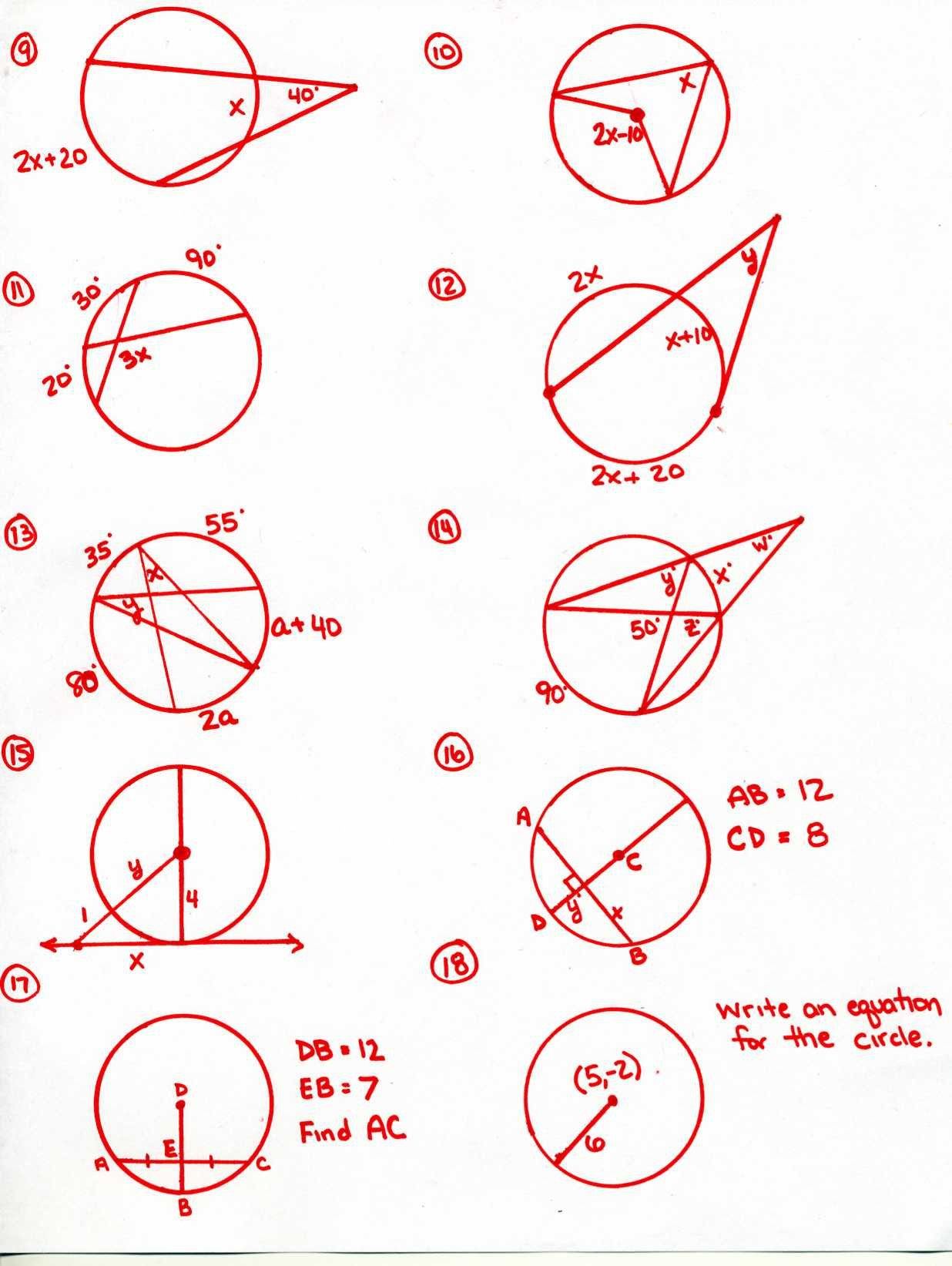 inscribed angles homework answer key