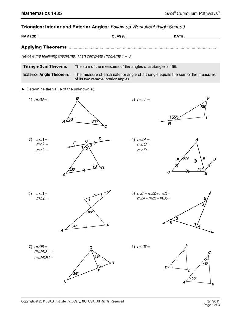 Interior And Exterior Angles Worksheets With Answers