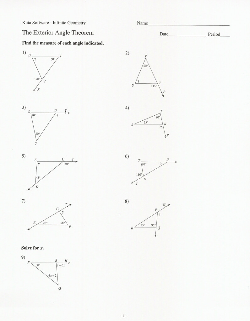Interior Angles Of A Triangle Worksheet