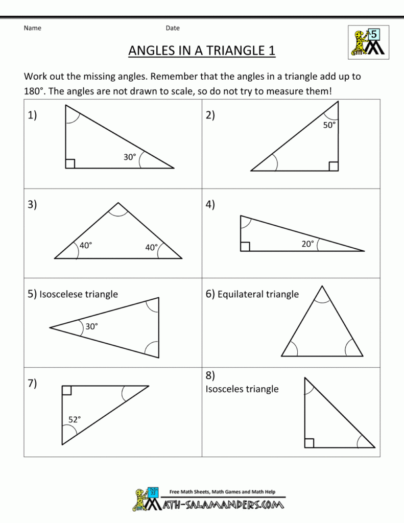 Interior Angles Of A Triangle Worksheets