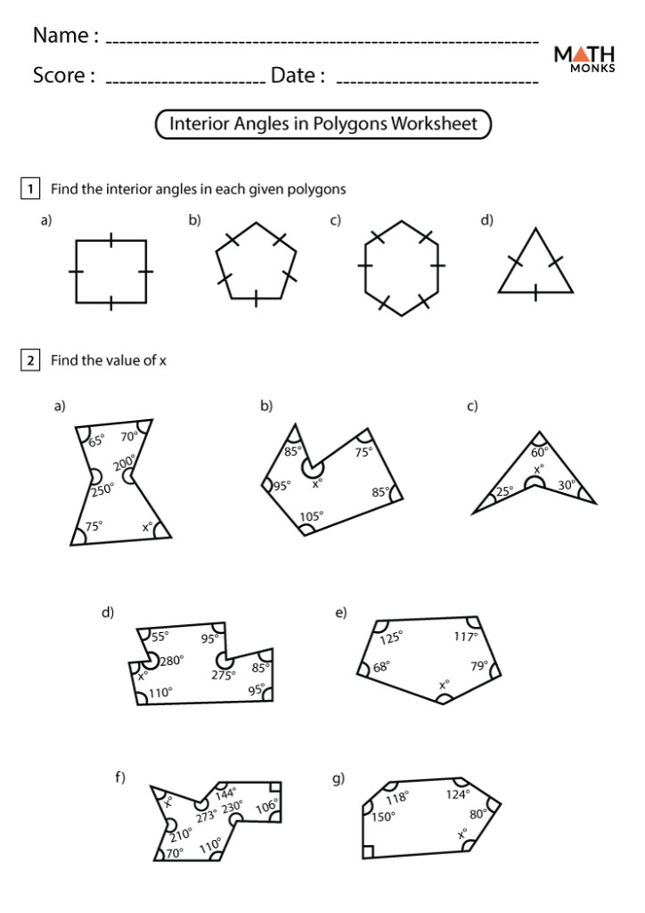 Interior Angles Of Polygons Worksheet With Answers