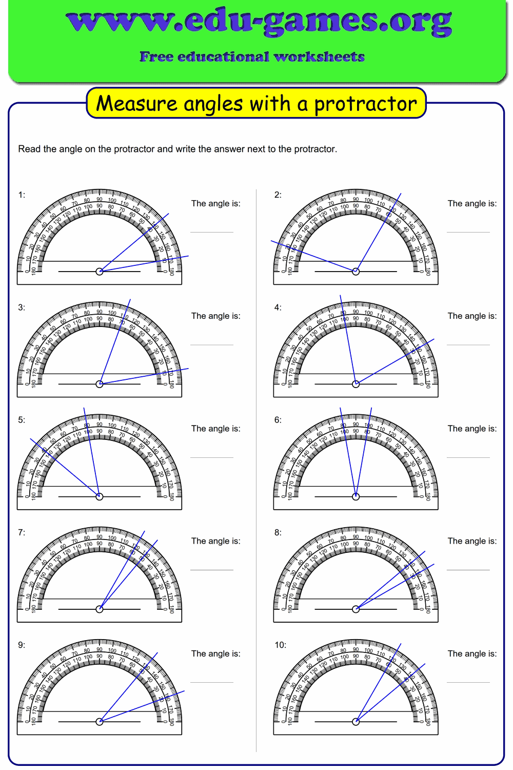 Measure Angles With Protractor Worksheet