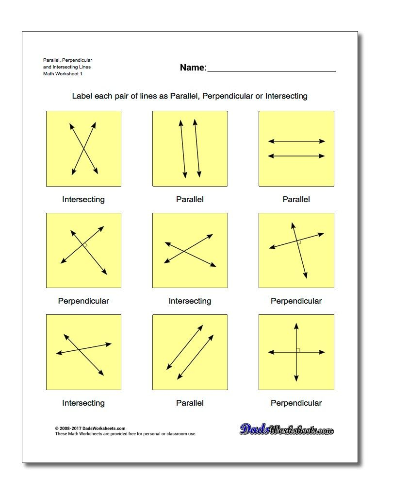 Parallel Perpendicular And Intersecting Lines Worksheets