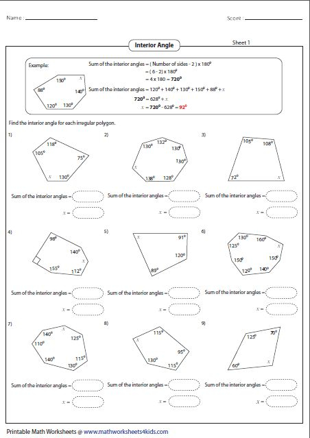 Polygon Angle Sum Theorem Worksheet Pdf