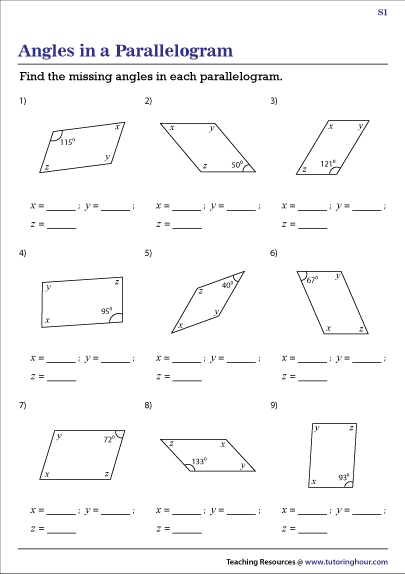 Properties Of Parallelogram Worksheets Answers