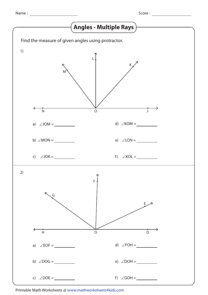 Rays And Angles Worksheet