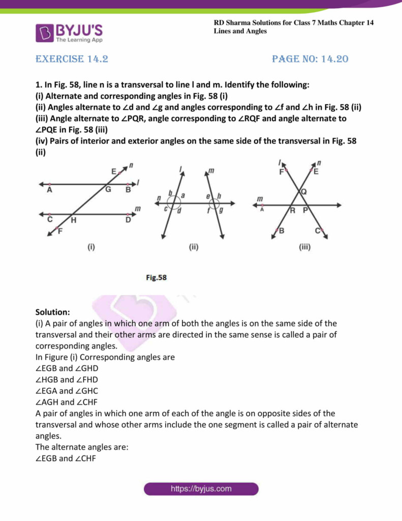 RD Sharma Solutions For Class 7 Maths Chapter 14 Lines And Angles 