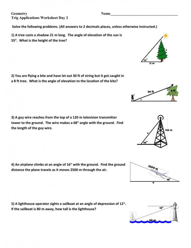 Right Triangle Trig Finding Missing Sides And Angles Workshe