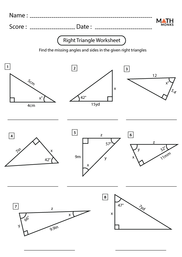 Solve Right Triangles Worksheet