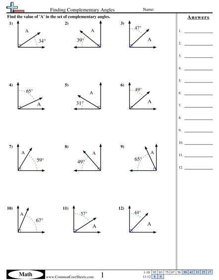 Solving Complementary Angles Worksheet Ameise Live