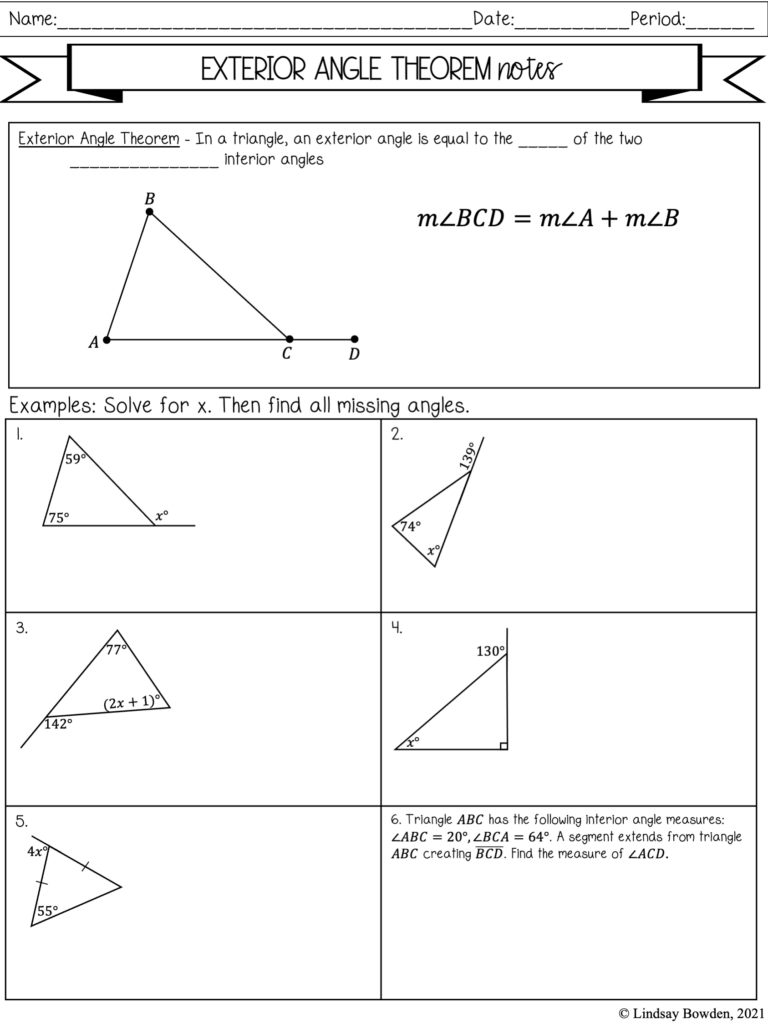 The Exterior Angle Theorem Worksheet Answer Key With Work