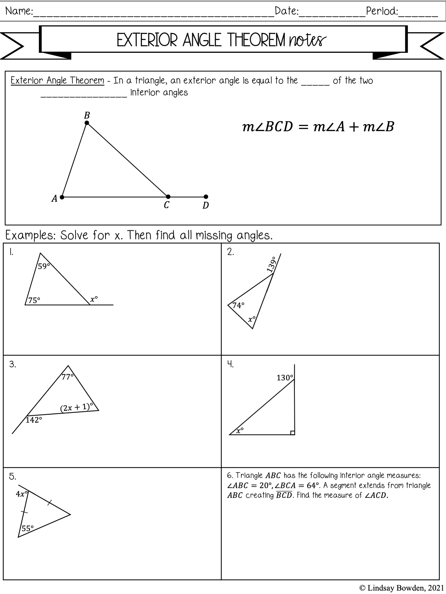 The Exterior Angle Theorem Worksheet Answer Key With Work