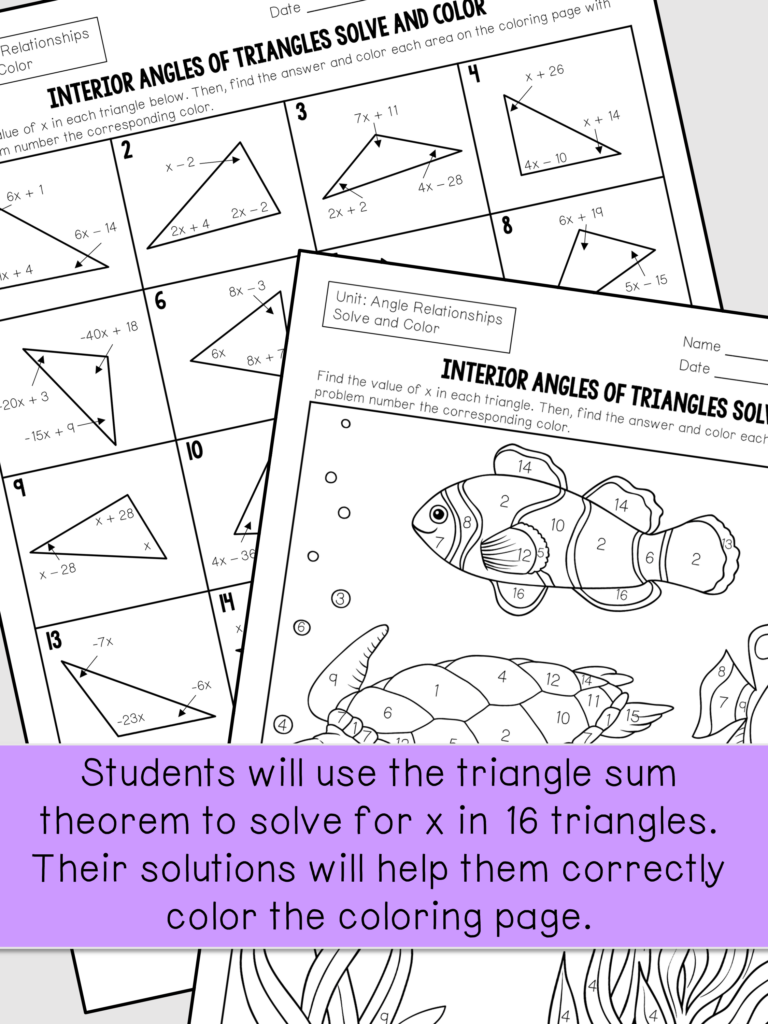 Triangle Interior Angles Worksheets