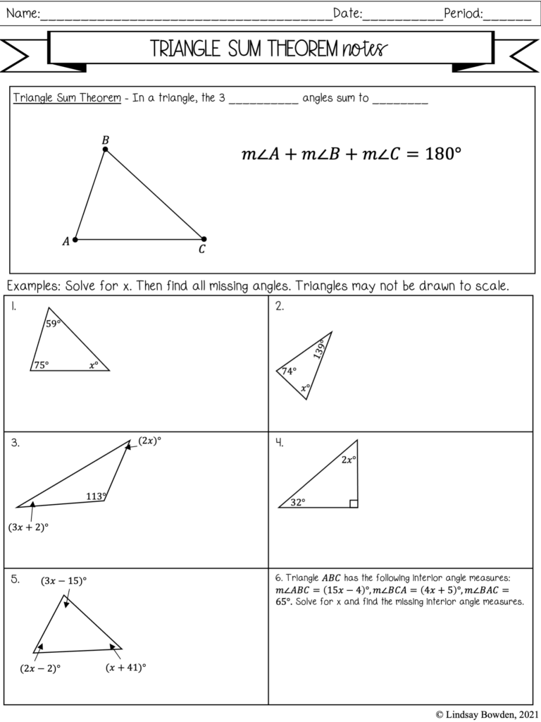 Triangle Sum Theorem Notes And Worksheets Lindsay Bowden
