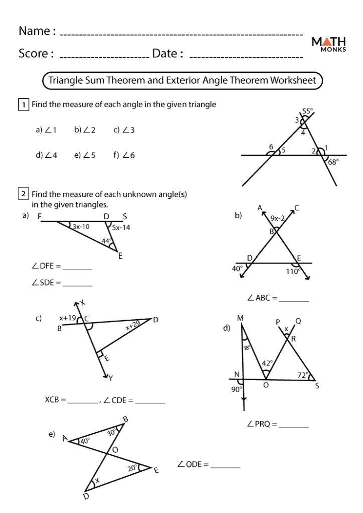 Triangle Sum Theorem Worksheets Math Monks