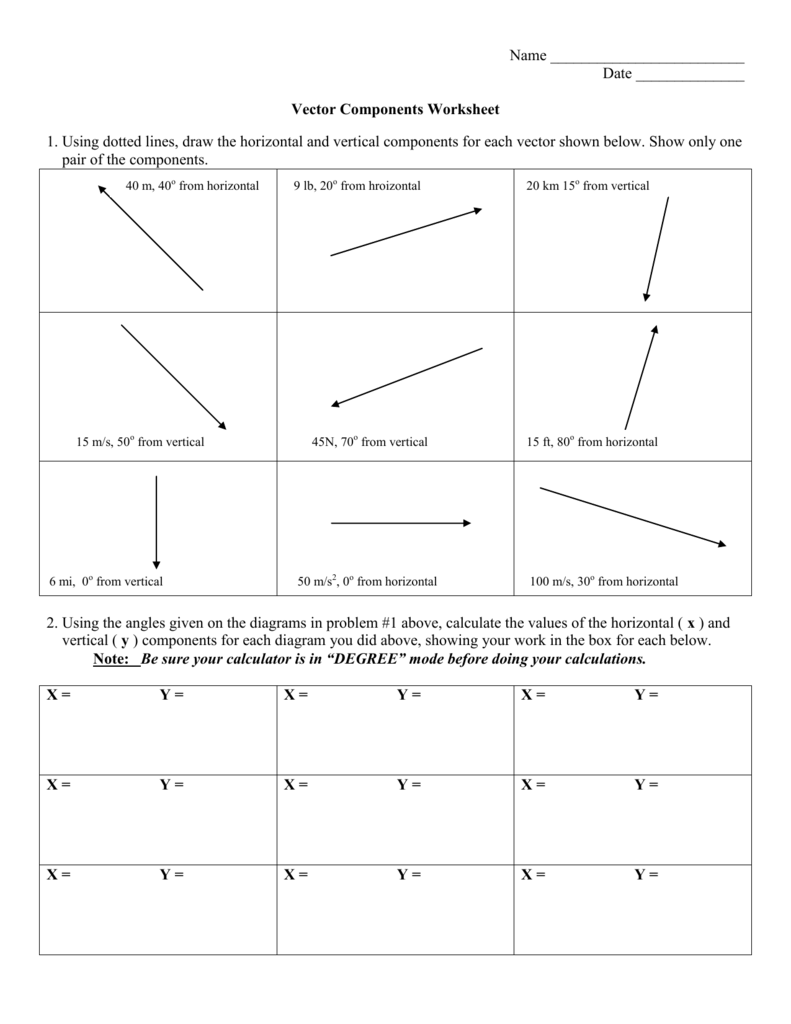 Vectors Worksheet With Answers