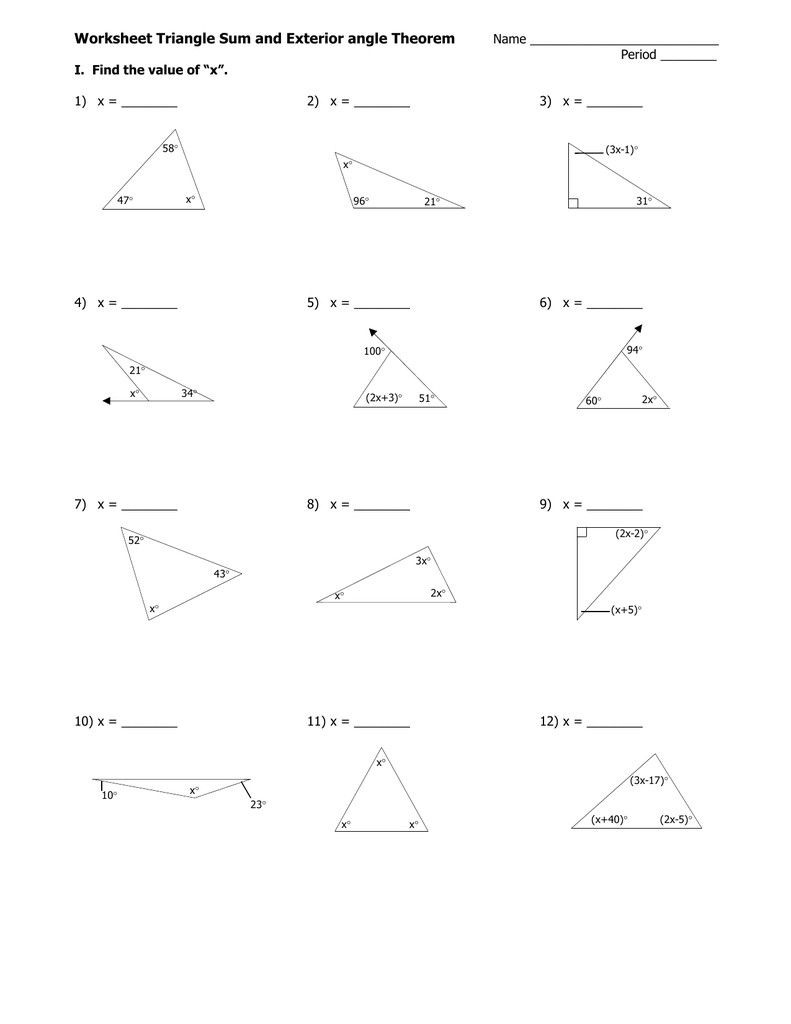Worksheet Triangle Sum And Exterior Angle