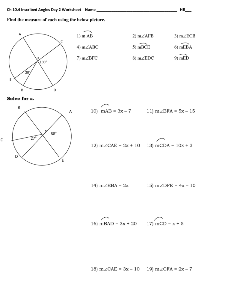 11 Inscribed Angles Worksheet Worksheeto