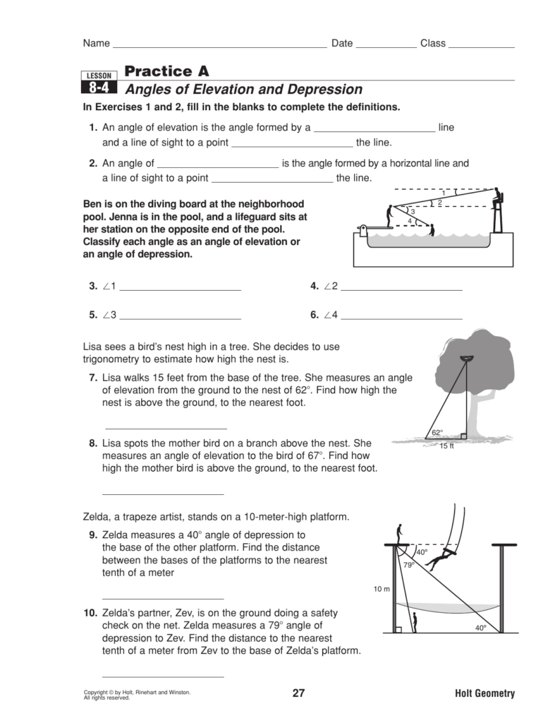 Angles Of Depression And Elevation Worksheet Answers Db excel