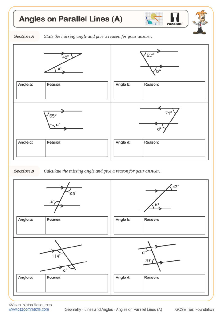 Angles On Parallel Lines A Worksheet Printable Maths Worksheets