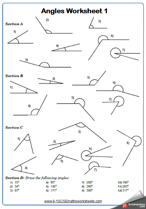 Angles Worksheet Practice Questions Angles Worksheet Year 7 Maths 