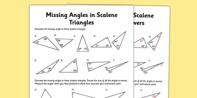 Calculating Angles Of Scalene Triangles Worksheet Worksheet