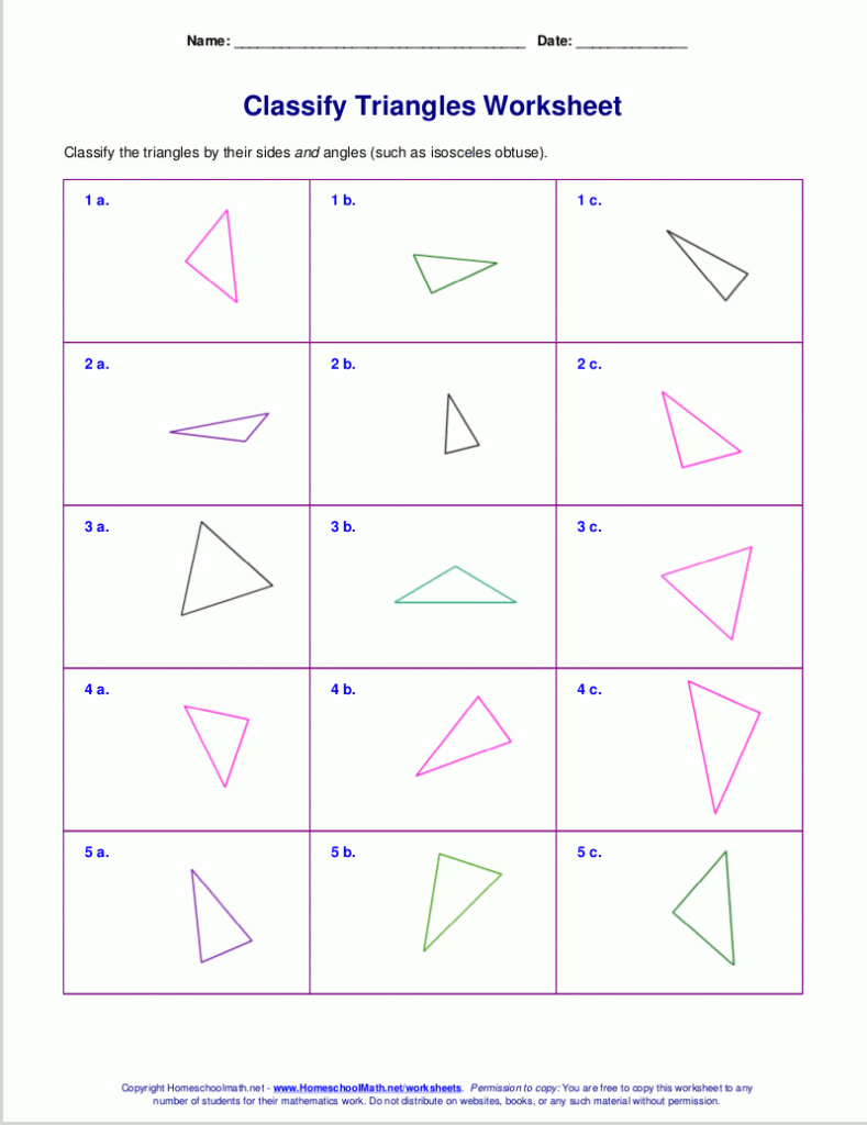 Classifying Triangles By Sides And Angles Worksheet Maths Sheets