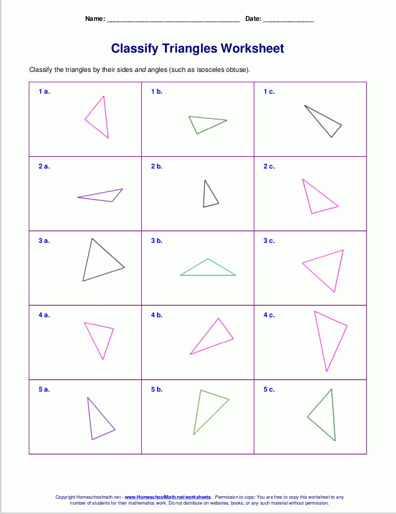 Classifying Triangles By Sides And Angles Worksheet Maths Sheets 6661