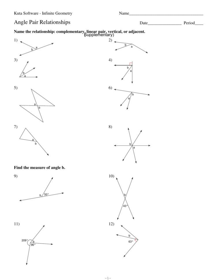 Complementary And Supplementary Angles Worksheet Kuta Db excel