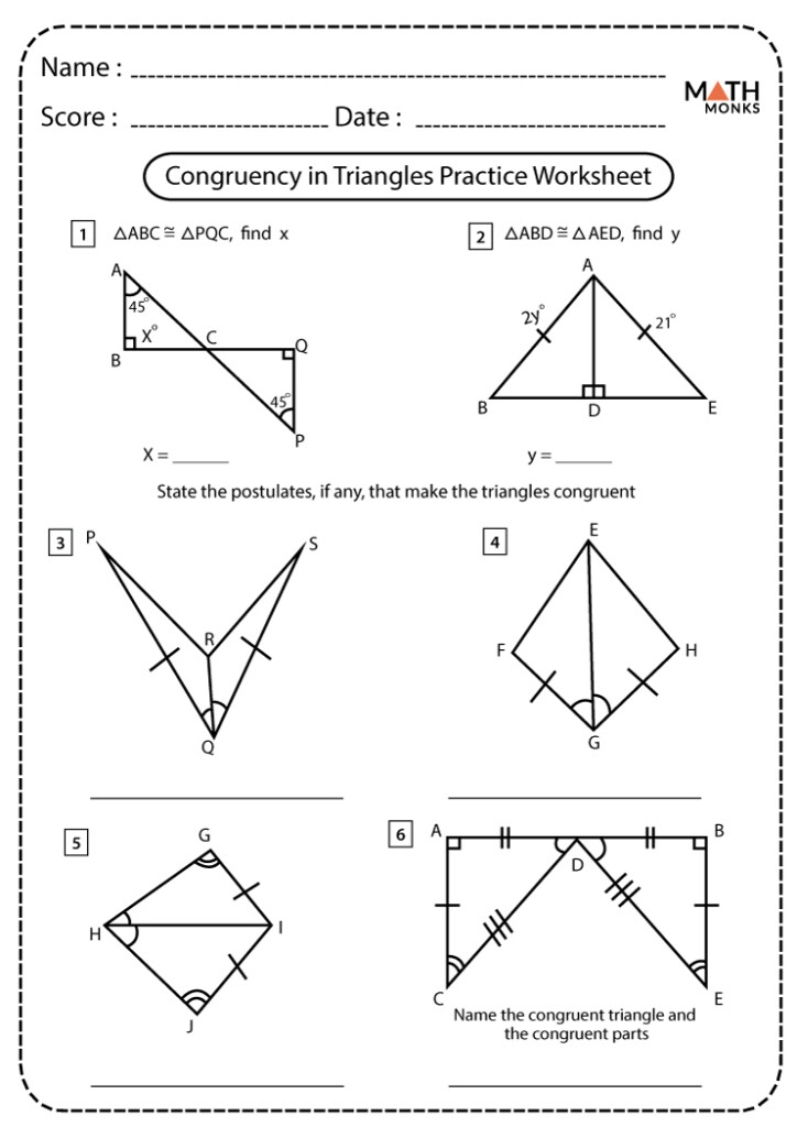 Congruent Triangles Worksheets Math Monks