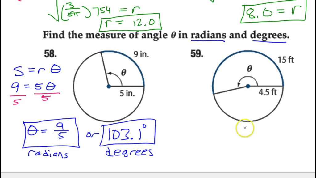 Day 13 HW 58 To 59 Find The Central Angle GIven The Arc Length And 