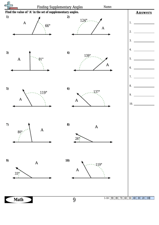 Finding Supplementary Angles Angle Worksheet With Answers Printable