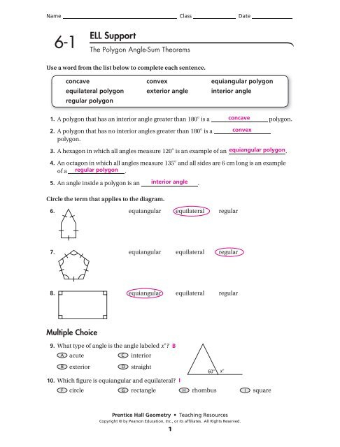Geometry 6 1 Patterns Of Angles In Polygons Worksheet Answers