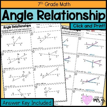 Identify Complementary Supplementary Vertical Angle Worksheet