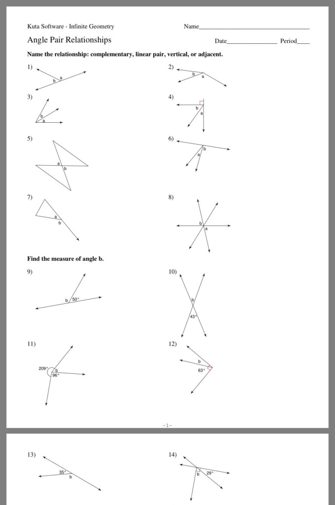 Kuta Worksheet On Linear Pairs With Angles