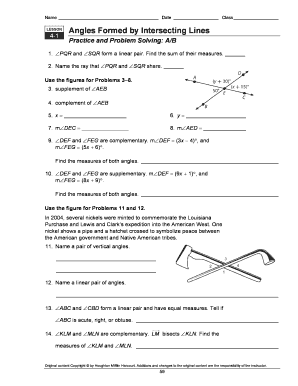 Lesson 4 1 Angles Formed By Intersecting Lines Answer Key Fill And