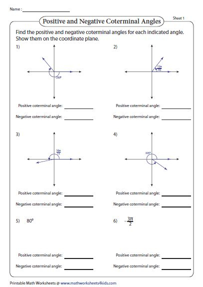 Positive And Negative Coterminal Angles Angles Worksheet Coordinate 