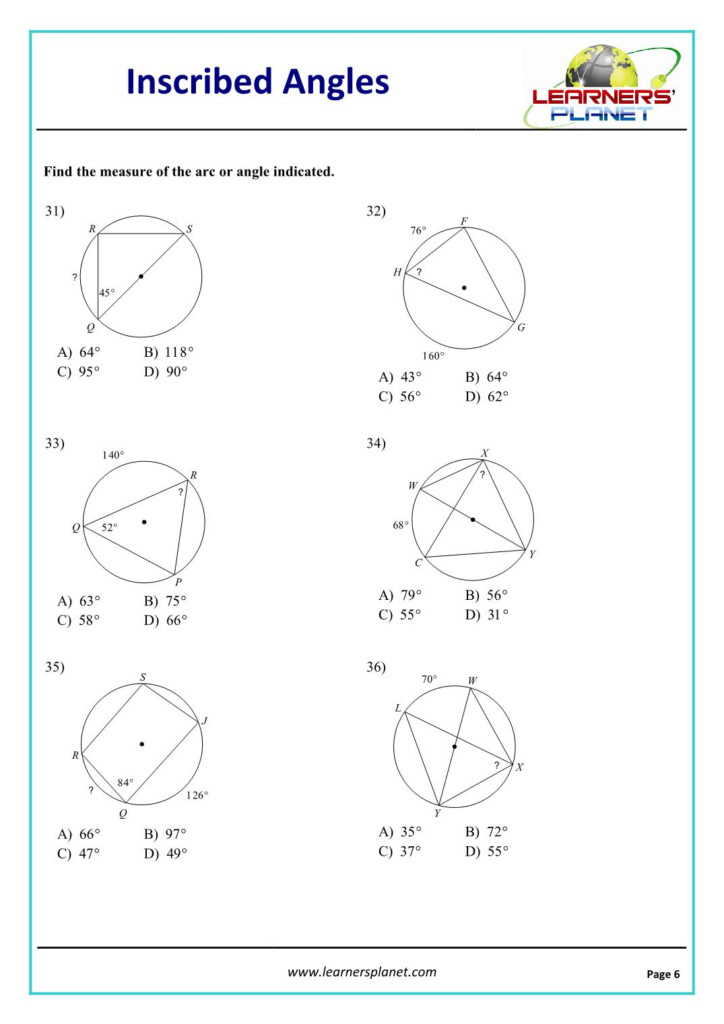 Practice Inscribed Angles Worksheet Answers