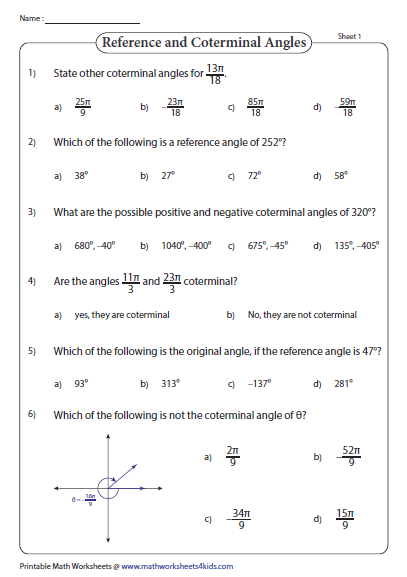 Reference Angle Worksheets