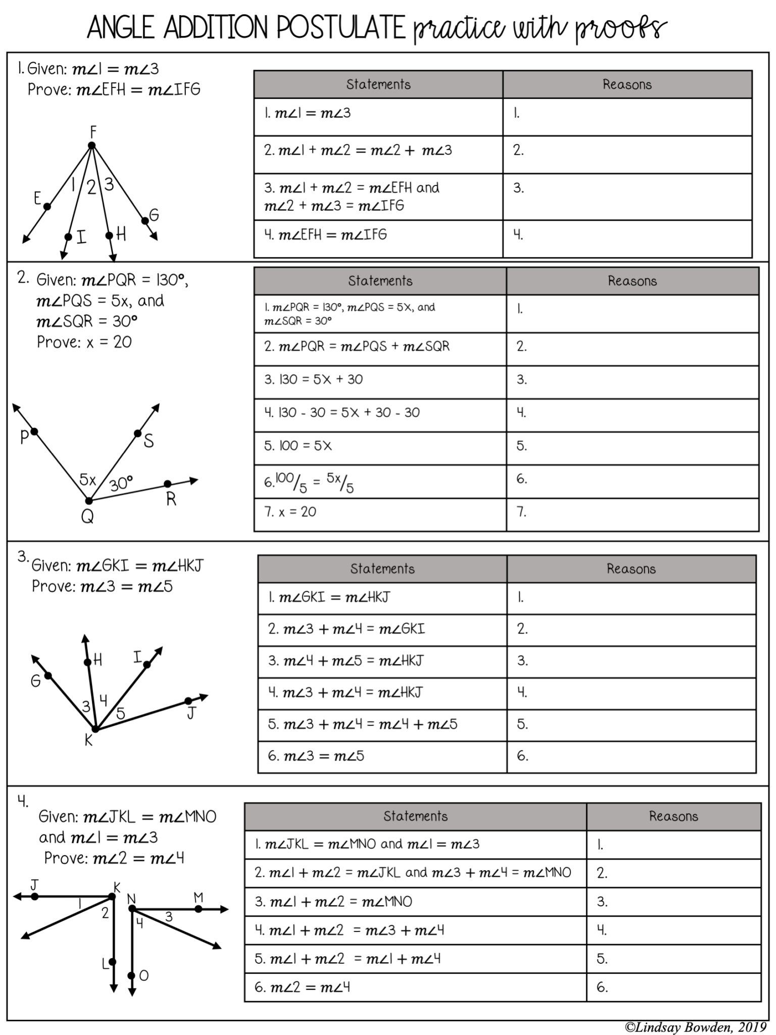 Segment And Angle Addition Postulate Notes And Worksheets Lindsay Bowden