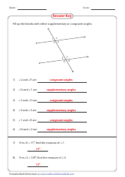 Supplementary Congruent Angles Worksheet With Answer Key Download 