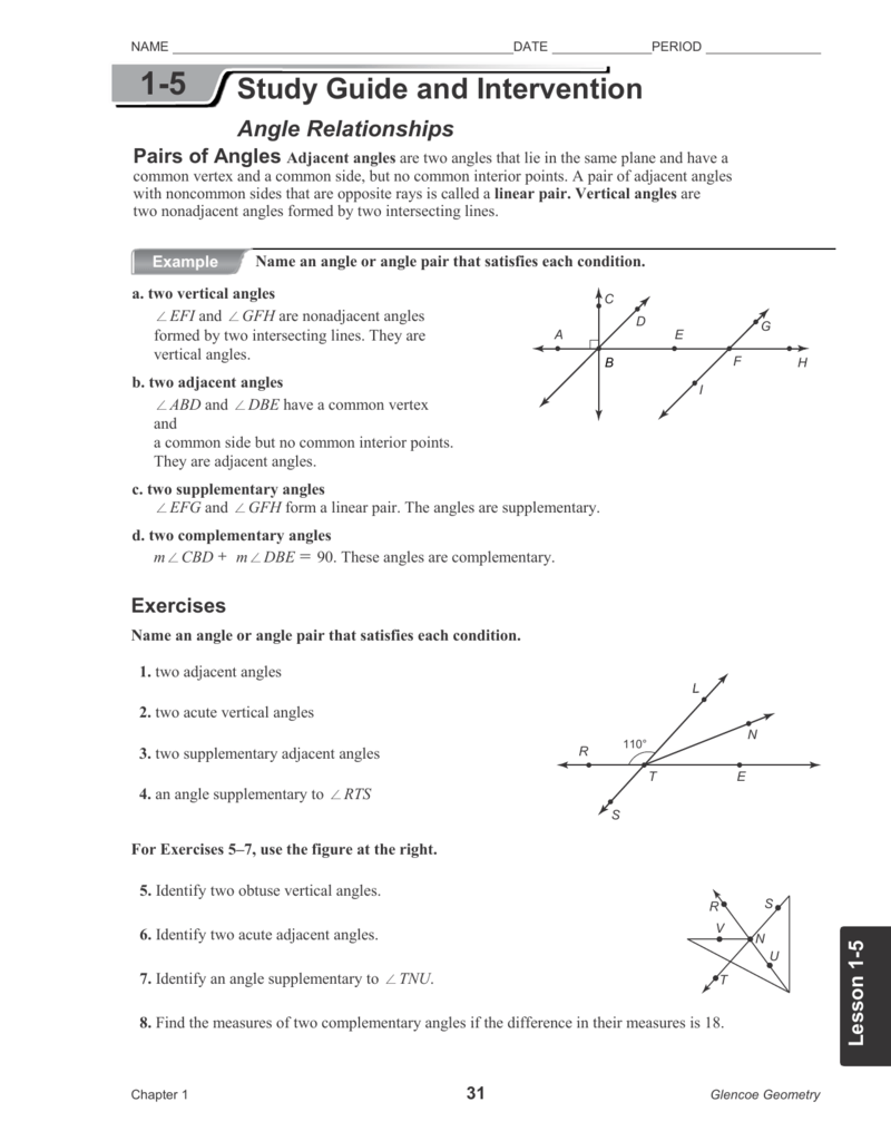 1 5 Study Guide And Intervention Angle Relationships Answers Study Poster