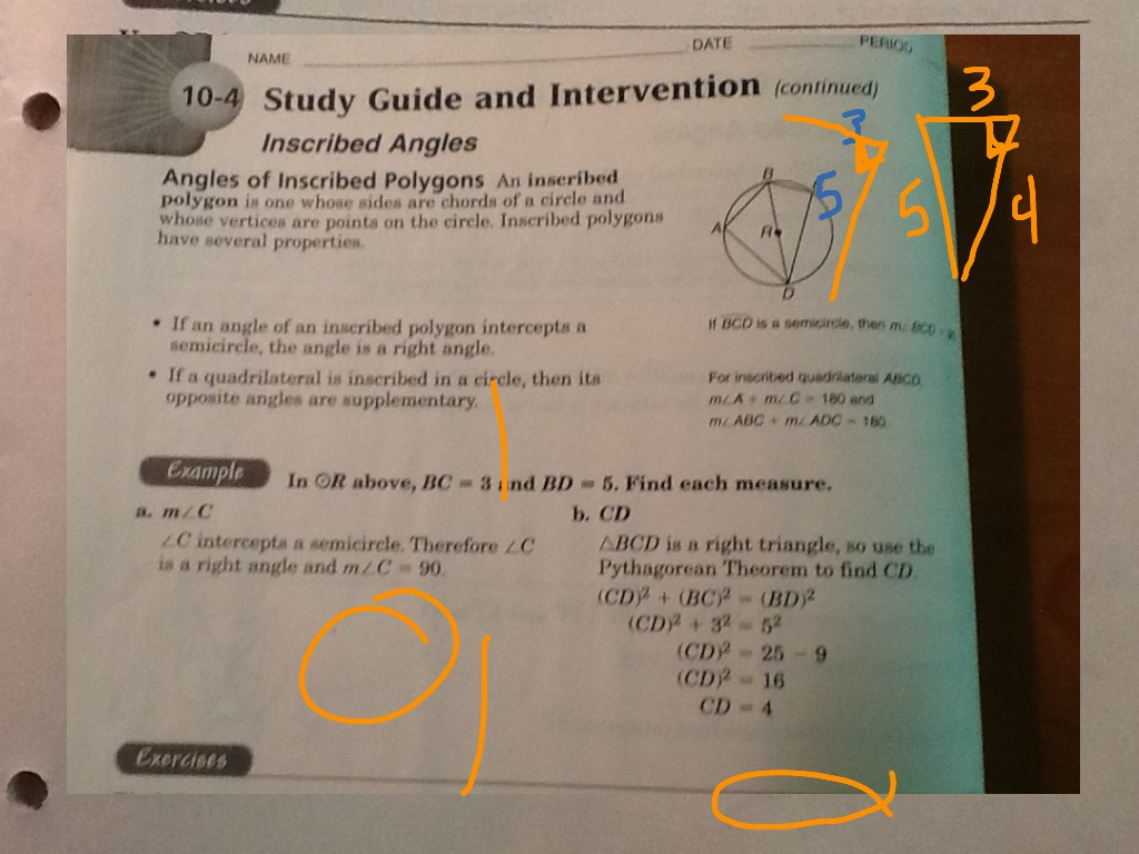 10 4 Study Guide And Intervention Inscribed Angles Answers Study Poster