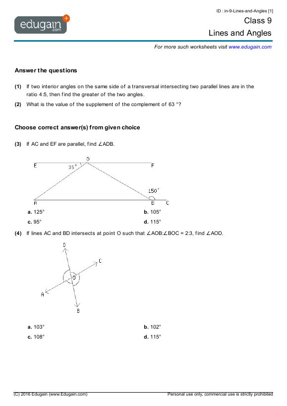 27 Lines And Angles Class 9 Worksheet You Worksheets