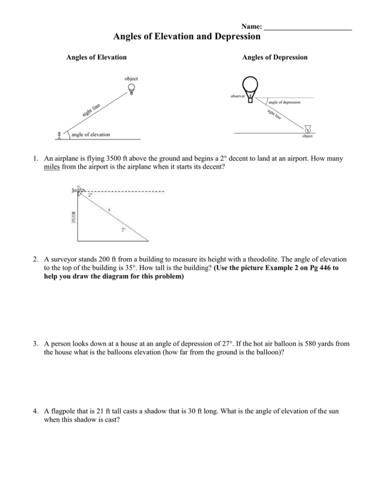 34 Angles Of Elevation And Depression Worksheet With Answers Support 