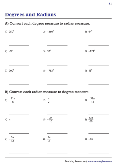 40 Degrees And Radians Conversion Practice Worksheet Answers 